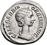 Denier de l'impératrice Sallustia Orbiana, femme d'Alexandre Sévère. Marbre, 3ème siècle. 
