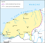 Carte de situation du pays de Caux (en jaune)