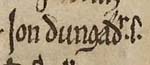 Le nom d'Eóghan tel qu'il apparaît sur le folio 114v of AM 45 fol (Codex Frisianus) : Jon Dungaðarson. Source : wiki/Ewen_MacDougall/ Domaine public