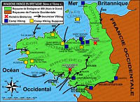 Carte de Bretagne des invasions vikings aux 9eme et 10eme siecles