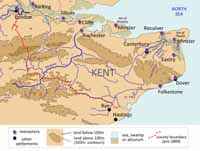 Carte du Kent à l'époque anglo-saxonne (entre 450 et 871)