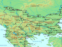 Carte des Balkans septentrionaux au 6ème siècle, à la veille de l'arrivée des esclaves, avec les provinces romaines, les villes et les routes les plus importantes.