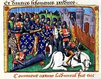 Le siège de Cherbourg, par Martial d'Auvergne, enluminure issue de l'ouvrage Vigiles de Charles VII, Paris, France, 15ème siècle.