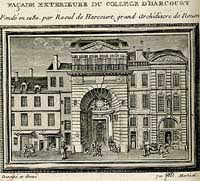 Collège d'Harcourt. (François-Nicolas Martinet - Description historique de Paris- III- Façade extérieure du collège d'Harcourt). Source : wiki/Collège d'Harcourt/ domaine public