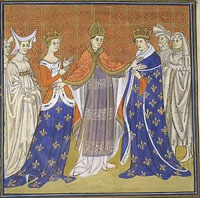 L'annulation du mariage de Charles IV le Bel et de Blanche de Bourgogne. Miniature du 14ème siècle.