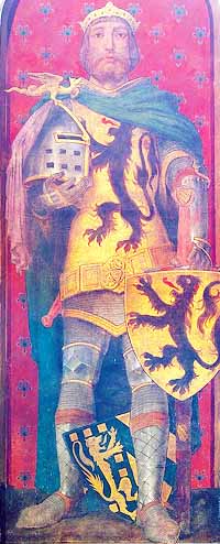 Vue d'artiste de Robert III de Flandre, 19ème siècle, chapelle des Comtes à Courtrai. Source : wiki/Robert III de Flandre/ Auteur Edmond de Busscher 1805-1882