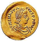 Monnaie frappée à l'effigie d'Anastase 1er. (5/6ème siècle)