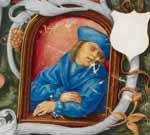 Vazul de Hongrie aux yeux crevés, enluminure issue de la Généalogie des rois de Portugal (XVIe siècle).