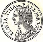Flavia Titiana impératrice romaine, épouse de l'empereur Pertinax, qui régna brièvement en 193.extrait du Promptuarii iconum insigniorum Publié par Guillaume Rouille en 1553. Source : wiki/ Flavia Titiana/ domaine public