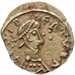 Sou d'or de Sigebert II frappé à Marseille. BnF, monnaies, médailles et antiques. Source : wiki/ Sigebert II/ domaine public