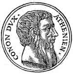 Conon d'Athènes Stratège athénien (extrait de Promptuarii Iconum Insigniorum de Guillaume Rouille. Source : wiki/ Conon d'Athènes/ domaine public