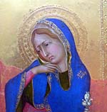 Détail de L'Annonciation œuvre de Simone di Martino dit Simone Martini, tempera sur bois, Musée royal des Beaux-Arts d'Anvers.