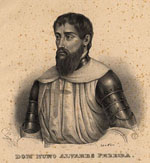 Lithographie de Nuno Álvares Pereira par Charles Legrand (milieu 19ème siècle) ( Bibliothèque nationale du Portugal).