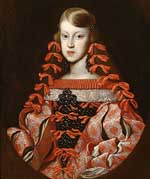 Portrait de Marguerite-Thérèse d'Autriche, infante d'Espagne d'un auteur inconnu, entre 1662 et 1664, exposé au Kunsthistorisches Museum, Vienne. Source : wiki/Marguerite-Thérèse d'Autriche/ domaine public