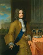 Portrait du roi George par Georg Wilhelm Lafontaine (Entrée des ambassadeurs, Palais de Buckingham). Source : wiki/George Ier (roi de Grande-Bretagne)/ domaine public