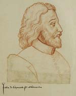 Portrait de Jean de Hainaut, seigneur de Beaumont (Receuil d'Arras, collection de portraits copiés par Jacques de Boucq). Source : wiki/Jean de Beaumont (1288-1356)/ domaine public