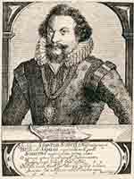 Portrait de Samuel Scheidt (gravure des Tabulatura Nova de 1624). Sa science musicale est figurée par un canon à quatre voix. Source : wiki/Samuel Scheidt/ domaine public