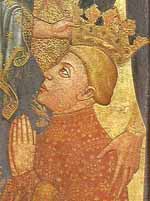 Ferdinand 1er couronné par Jésus (retable de l'archevêque de Tolède Sancho de Rojas, église Saint-Benoît el Real, Valladolid, 1410-1415) (Musée du Prado). Source : wiki/Ferdinand Ier (roi d'Aragon)/ domaine public