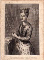 Françoise d'Amboise Duchesse consort de Bretagne de 1450 à 1457 (Portrait de Françoise d'Amboise tiré d'un livre du 18ème siècle.). Source : wiki/ Françoise d'Amboise/ domaine public