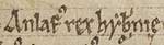 Une mention d'Olaf, appelé Anlafus rex Hẏberniæ (« Olaf roi d'Irlande ») dans la Chronique de Melrose. Source : wiki/Olaf Gothfrithson/ domaine public