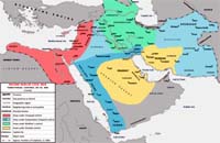 Contrôle territorial des trois prétendants au califat Omeyyade au plus fort de la guerre civile (685-686)