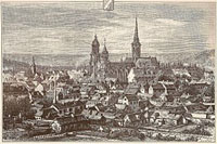 Vue d'Évreux en 1882, gravure d'Hubert Clerget