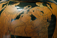 Héraclès enfant sauve Iphiclès des serpents envoyés par Héra, stamnos à figures rouges, v. 580-570 av. jc, musée du Louvre