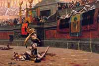 Bas Les Pouces de Jean-Léon Gérôme, 1872. La vision romantique de la gladiature. Source : wiki/Gladiateur/ domaine public