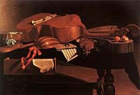 "Instruments de musique baroque sur une table par Baschenis (Collection : Musées royaux des beaux-arts de Belgique) wiki Musique baroque"