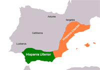 Iberie, montrant les provinces romaines à l'époque d'Hirtuleius. (vers 100/75 av. jc)
