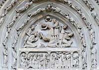 La décollation des trois saints Denis, Rustique et Éleuthère, tympan du portail nord de la basilique Saint-Denis.