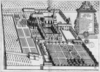 "Vue de l'abbaye de Saint-Thierry avant sa destruction au 17ème siècle dont Thierry du Mont d'Hor dit Saint Thierry fut le 1er abbé (extrait du livre Monasticon Gallicanum Bibliothèque nationale de France)."