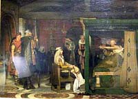 Frédégonde visite Prétextat sur son lit de mort par Lawrence Alma-Tadema. (Fries Museum à Leeuwarden)