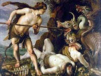 Cadmos tue le dragon tableau de Hendrick Goltzius (musée du Château de Koldinghus Danemark)