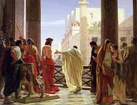 Ecce homo (Voici l'homme !), tableau d'Antonio Ciseri montrant Ponce Pilate présentant Jésus de Nazareth aux habitants de Jérusalem. Source : wiki/Ponce Pilate/ domaine public