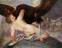 Astéria poursuivie par Zeus sous la forme d'un aigle par Marco Liber (Musée des Beaux-Arts de Budapest).
