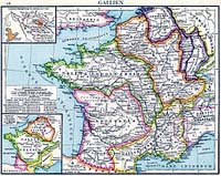Ancienne carte historique de la Gaule sous la domination romaine, tirée de l'atlas historique de Droysen, 1886.
