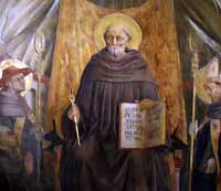 Portrait, détail d'une fresque de Neri di Bicci. (Santa Trinita, Neri_di_bicci, San Giovanni Gualberto et les saints, à l'intérieur, Florence, Italie). 