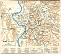 Carte de la ville de Rome au 4ème siècle (Nouveau Larousse Illustré, xixe siècle, 1866-1877). Carte de la ville de Rome au 4ème siècle (Nouveau Larousse Illustré, xixe siècle, 1866-1877).