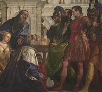 Famille du roi perse Darius devant Alexandre le Grand après la bataille d'Issus, Paolo Veronese, 1570. (National Gallery musée d'art de Trafalgar Square à Westminster)