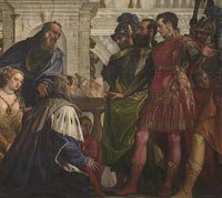 Famille du roi perse Darius devant Alexandre le Grand après la bataille d'Issus, Paolo Veronese, 1570. (National Gallery musée d'art de Trafalgar Square à Westminster)