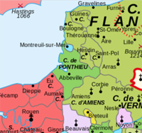 Carte du comté de Ponthieu et de ses alentours en 1180.