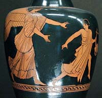 Éos poursuivant Tithon, œnochoé attique du Peintre d'Achille, vers 470-460 av. jc, musée du Louvre