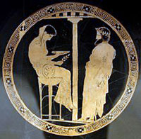 La Pythie rendant un oracle. Peinture de vase, vers 440 av.jc.