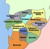 Carte des différentes parties du Judicat d'Arborée