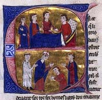 "Mort de Baudouin IV et couronnement de Baudouin V (Guillaume de Tyr, Historia et continuation, Acre, 13ème siècle BNF, Mss.fr.2628)"