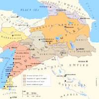 La carte inclut l'Osroene comme un royaume tributaire de l'Empire arménien sous Tigrane le Grand. Source : wiki en anglais /Osroene/ Licence : CC BY-SA 3.0