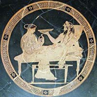 Perséphone chez Hadès, médaillon d'un kylix attique, vers 440/430 av. jc, British Museum.