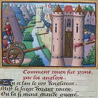 Siège de Rouen (1418-1419), enluminure des Vigiles de Charles VII, vers 1484, (BnF, département des manuscrits, ms. Français 5054, fo 19 vo.)