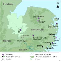 Le royaume d'Est-Anglie au 7ème siècle.